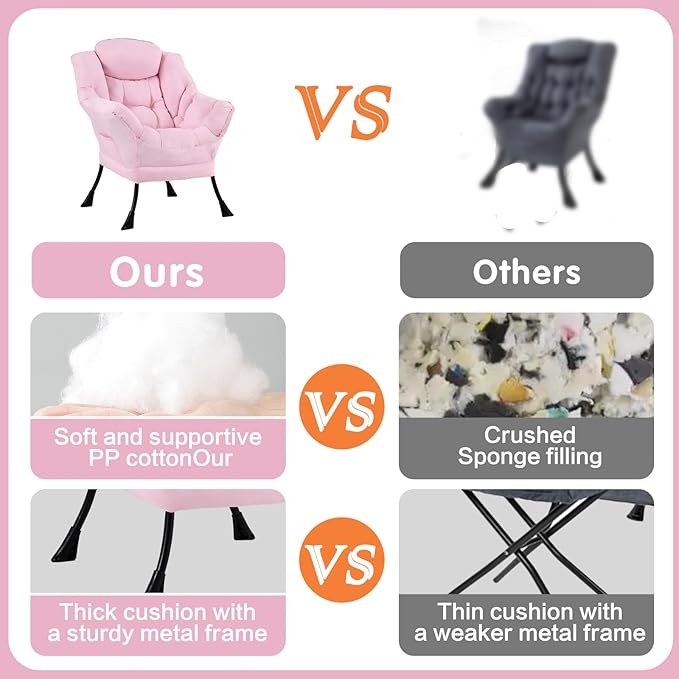 Lazy Chair Large Accent Chair Modern Comfy Armchair Pink Chair for Living Room Bedroom Dorm Room Office Apartment Reading Relaxing Use