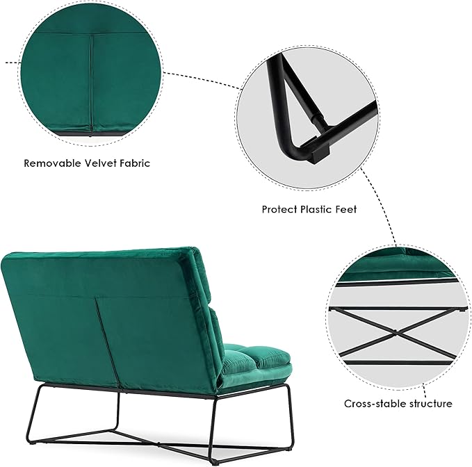 MCombo Loveseat Sofa Couch Mid-Century Velvet Armless Settee 2-Seater Upholstered Bench for Living Room Bedroom 4018 (Green)