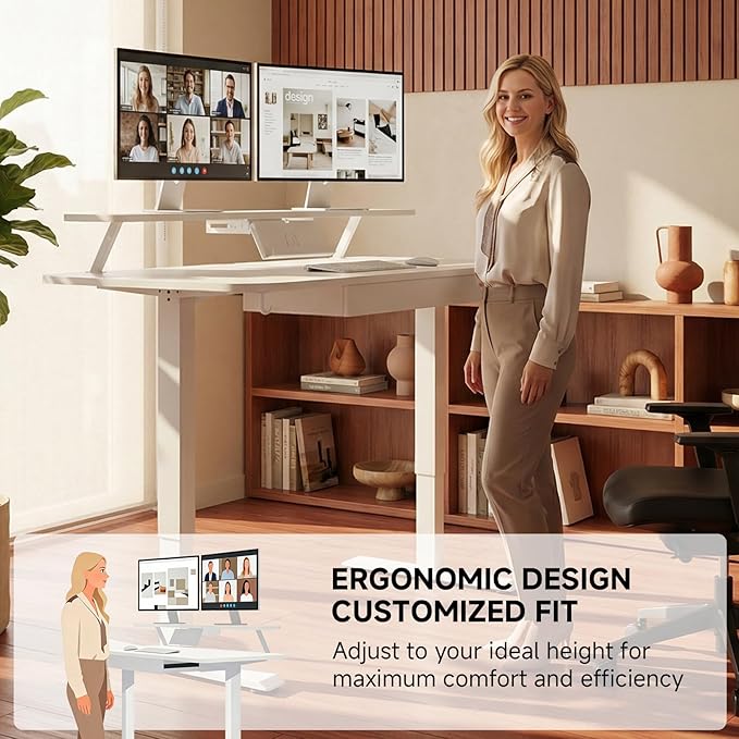 COMHOMA Electric Standing Desk with Drawers 48 x 24'' Sit Stand up Desk with Monitor Stand Laptop Stand Height Adjustable Ergonomic Home Office Computer Desk with Memory Preset Controller