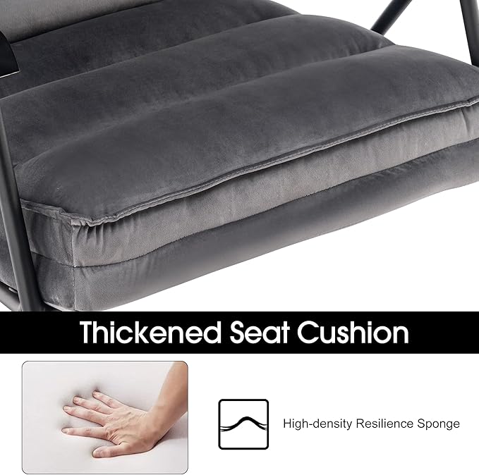 MCombo Modern Accent Chair Velvet Club Chair Upholstered Armchair for Small Space Living Room &amp Office Reception Fabric 4747 4750 (Chair Dark Grey)