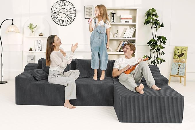 HABUTWAY 101'' Modular Sectional Sofa Cloud Couch with Deep Seat Modern L-Shaped Convertible Couches Upholstered Couch with Chaise for Living Room Bedroom (Grey Right-Facing Chaise)