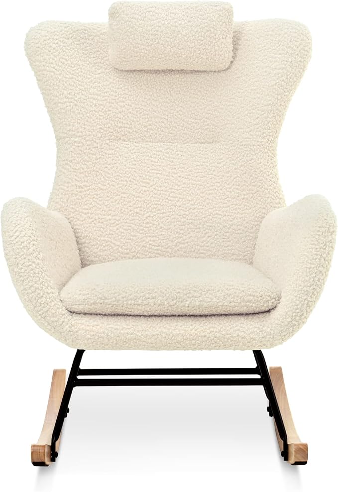 Rocking Chair - with Rubber Leg and Cashmere Fabric Suitable for Living Room and Bedroom