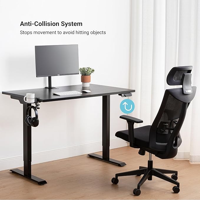 Progressive Desk Stand Up Electric Standing Desk Compact Home Office Table Black Frame and Warm White MDF Tabletop Prime Ryzer 42 x 24