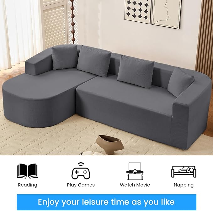 PUREMIND 98 L Shaped Sectional Couches for Living Room Boneless Comfy Modern Sofa Cloud Sectional Modern Sleeper Couch with Chaise for Bedroom Apartment No Assembly Required (Dark Grey)