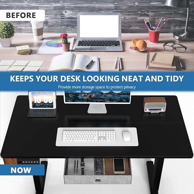 Electric Standing Desk with Drawer - 48 x 24 inch Adjustable Height Sit to Stand Up Desk with Splice Board Rising Home Office Computer Table with 2 Hook and Wire Hole for Work Study or Gaming