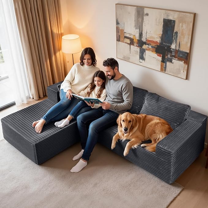 108” Modular Sectional Sofa Couches Oversized L-Shape Cloud Couch with Deep Seat Comfy Memory Foam Modern Boneless Couch for Living Room No Assembly Required