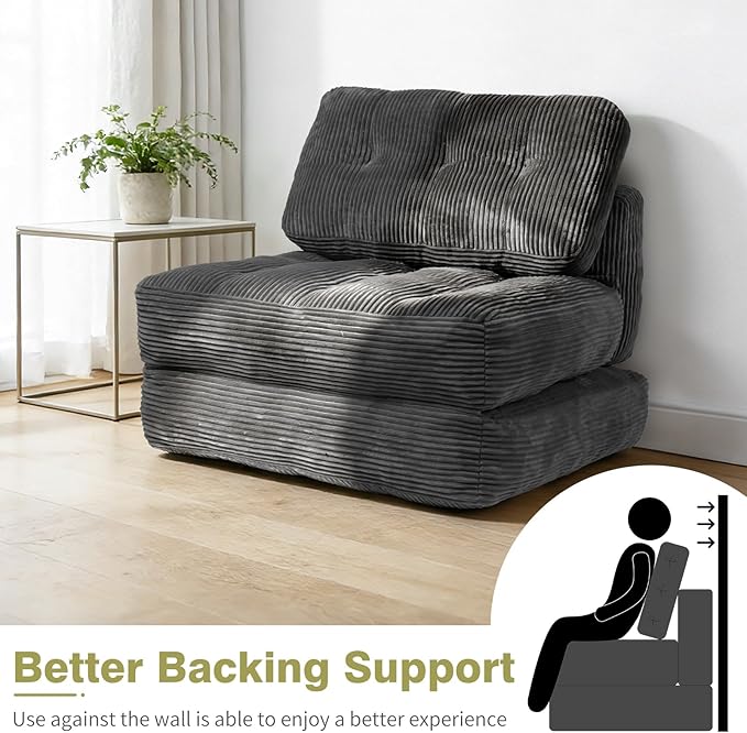 Art3d Folding Sofa Bed Convertible Sleeper Sofa Bed with Pilow &amp Back Support 3 in 1 Long Futon Boneless Couch Comfy Floor Couch for Living Room Bedroom Dark Gray