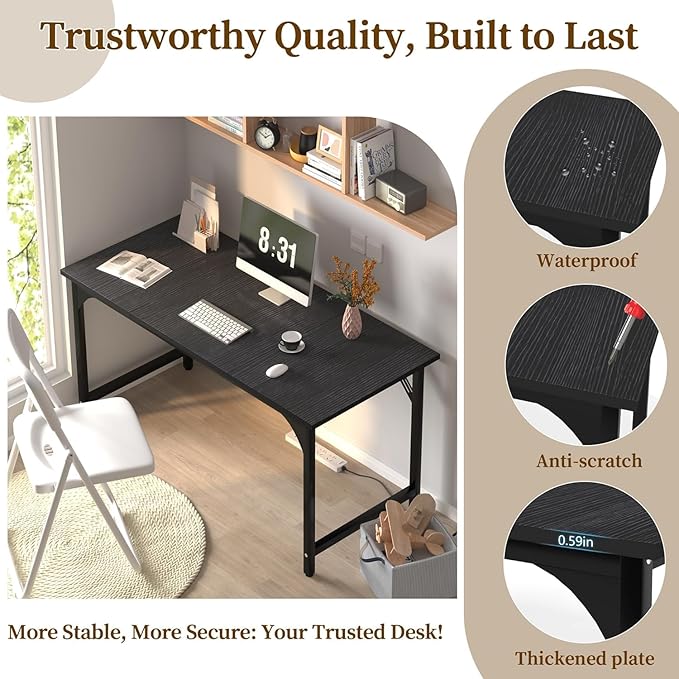 AZN 55 X 24 inch Computer Desk w/Deeper &amp Thicker Desktop Office Desk w/Sturdy Metal Frame Modern Simple Desk w/Large Legroom Study Gaming Writing Work Desk for Home Office Bedroom