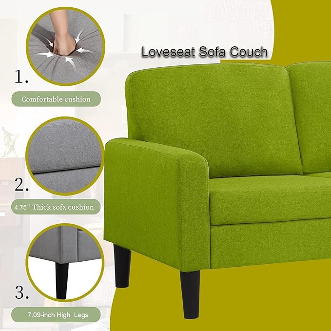 BEEY Small Couches for Small Spaces 53 Loveseat Sofa for Bedroom Modern 2-Seater Couch with Button Tufted Back Comfortable Love Seat for Bedroom Apartment Living Room Office - Green