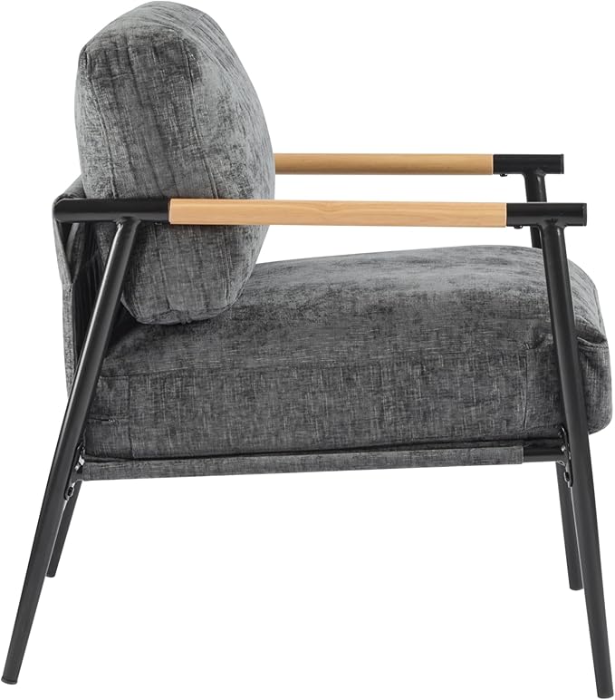 Modern Accent Chair Lounge Arm Chair Upholstered Armchair with Plush Cushions Single Chairs with Metal FrameWooden Armrest - Perfect for OfficeLiving RoomBedroomGrey