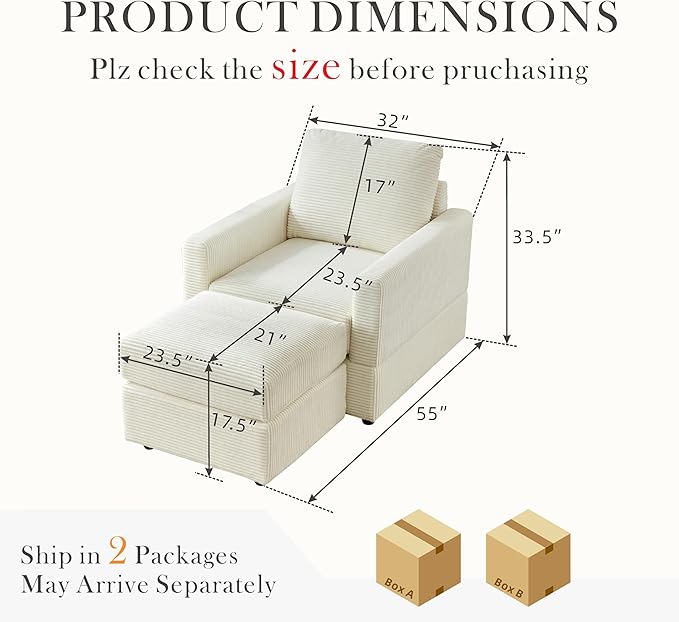 Aoiy &amp Wifon Accent Chair with Ottoman Upholstered Reading Chair with Ottoman Comfy Armchair with Wooden Legs Corduroy Beige