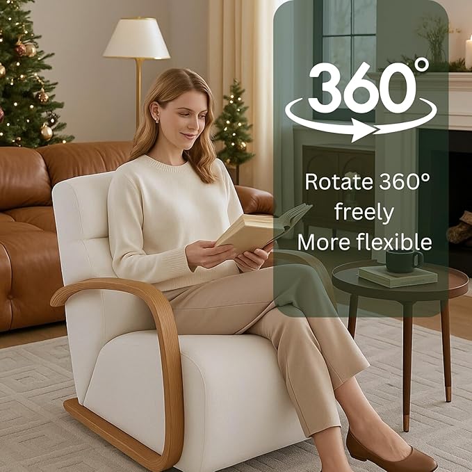 Swivel Accent Living Room Chair Upholstered Single Sofa Chair Chenille Armchair with Solid Metal Base Comfy Reading Side Chair for Bedroom Home Office Reception Corner Beige Chenille