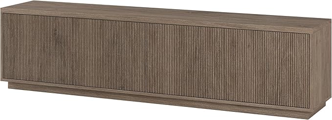 Henn&ampHart Fluted TV Stand for TVs up to 85 with 2 Concealed Ribbed Storage Cabinets and Adjustable Shelves for Living Room Family Room or Office Weathered Gray