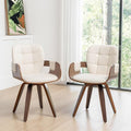 Set of 2 Swivel Dining Chairs - Mid Century Modern Dining Chairs with Arms and Curved Back Faux Leather Bentwood Versatile for Living Room/Reception/Conference Room/Kitchen/Desk (Walnut Beige)