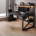 LITFAD Rectangular Wooden Office Desk Modern Computer Desk with Metal Frame and Bookshelf Writing Desk for Home Office - 1 Piece Black Desk only 47.2 L x 23.6 W x 50.4 H
