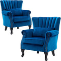 Accent Chairs Set of 2 with Arm Comfy Living Room Chair Mid-Century Modern Wingback Side Chair Velvet Single Sofa Couch for Bedroom Guest Room Blue