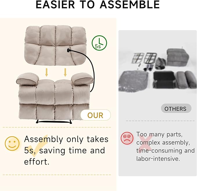 Oversized Recliner Chair Big Mans Recliner Chairs for Adults 400lbs Wide Recliners for Tall Man Large Recliner Chair for Living Room(Cream)