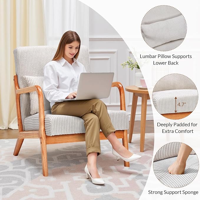 Rovibek Striped Accent Chair Set of 2 - Modern Accent Chairs with Lumbar Pillow Comfortable Reading Chair for Bedroom with 4.7in Thick Cushion Small Living Room Chairs for Small Spaces