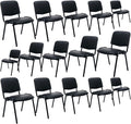 Stackable PU Leather Office Chairs Set of 15 Armless Conference Room Guest Chairs No Wheels Sturdy Metal Frame Waiting Room Reception Chairs for Office Meeting Lobby Black