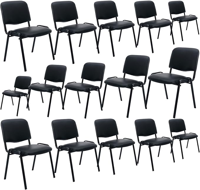 Stackable PU Leather Office Chairs Set of 15 Armless Conference Room Guest Chairs No Wheels Sturdy Metal Frame Waiting Room Reception Chairs for Office Meeting Lobby Black