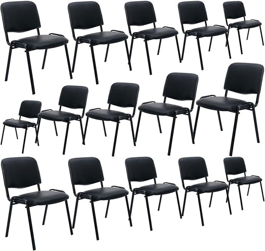 Stackable PU Leather Office Chairs Set of 15 Armless Conference Room Guest Chairs No Wheels Sturdy Metal Frame Waiting Room Reception Chairs for Office Meeting Lobby Black