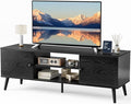 Sweetcrispy TV Stand for 55 60 inch TV Modern Mid Century Entertainment Center with Storage Media Console Table 2 Cabinet Soft Hinge Handle Door Wooden Living Room Office Furniture Black