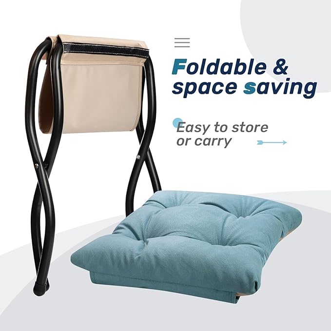 HollyHOME Lazy Chair with Foldable Ottoman Accent Comfy Lounge Armchair and Folding Footrest Stool Leisure Sofa Reading Chair and Footstool for Living Room Bedroom DormBlue