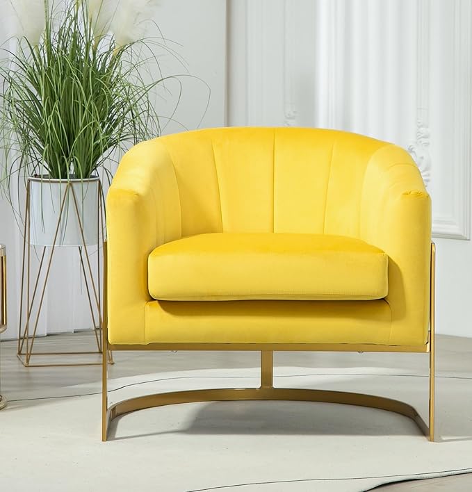 Velvet Modern Accent Armchair - Luxury Gold Frame | Versatile Seating for Living Room Bedroom Office Yellow
