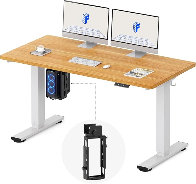 FLEXISPOT EN2 55''x28'' Electric Standing Desk with PC Stand Bundle 1 Whole-Piece Desktop Easy-to-Install Hanging Design PC Mount Bundle for Home Office Game &amp Small Spaces White