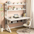 Computer Desk with Storage Shelves and Bookshelf Industrial Desk with Sturdy Metal Frame Solid Wood PC Table Workstation for Home Office(47 W x 69 H x 23.6 D White)