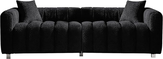 87.4 Modern 3 Seater Sofa Couch for Living Room Mid Century Fluffy Couches with Solid Wood Frame and 6 Legs for Bedroom Apartment Weight Capacity 750 LBS (Black)