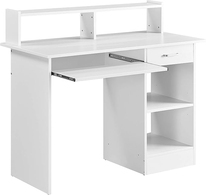 Yaheetech Desk with Keyboard Tray Home Office Computer Desk Wooden PC Laptop Desk Morden Sturdy Study Writing Table White