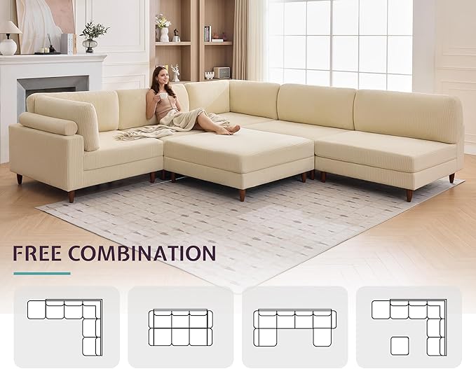 Jocisland Modular Sectional Sofa with 44 Extra Deep SeatOversized 6-Seater Modular Sofa for Plus-Size &amp Big Families Sectional Couch for Living Room Easy Assembly Grey Corduroy
