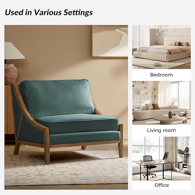 HULALA HOME Oversized Accent Chair with Solid Wood Frame Comfy Upholstered Armchair with Seat Cushion Movable Back for Living Room Bedroom Set of 2 Teal