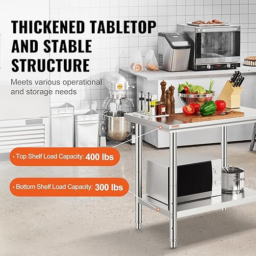Vevor Stainless Steel 900x600x800 mm Commercial Kitchen Prep &amp Heavy Duty Metal Work Table with Adjustable Feet for Restaurant Home and Hotel : Industrial &amp Scientific