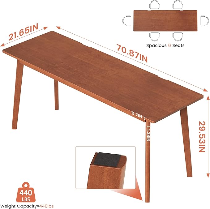 Solid Wood Desk with Large Desktop - 70.9 Mid Century Modern Executive Desks Farmhouse Home Office Computer Desks for Two People Writing Study Table | 2 Person Desk for Any Room-Walnut