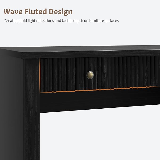 GAOMON 54'' Fluted Home Office Desk with Storage Modern Executive Desk with Charging Station Wooden Computer Desk with Drawers for Storage File Writing Desk for Study Living Room Bedroom