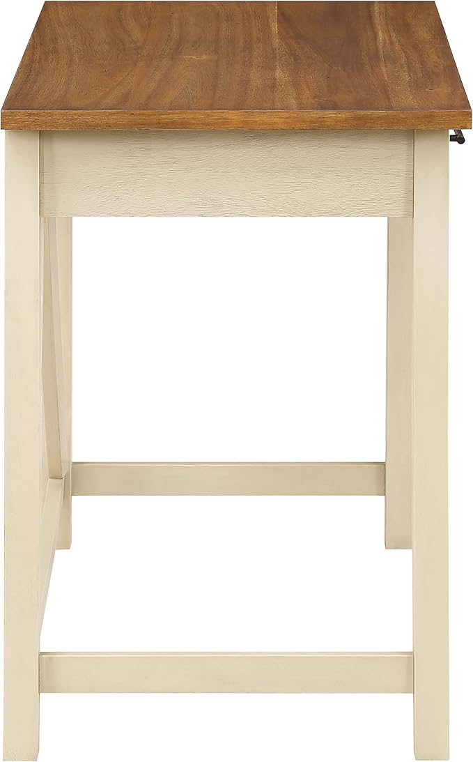 OSP Home Furnishings Milford Rustic 42 Inch Writing Desk with 2 Drawers and Burnished Decorative Hardware Antique White
