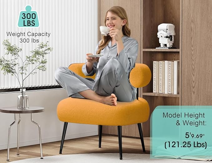 Modern Accent Chair Round Upholstered Barrel Armchair for Small Spaces Fluffy Side Corner Sherpa Sofa Chair for Living Room Bedroom