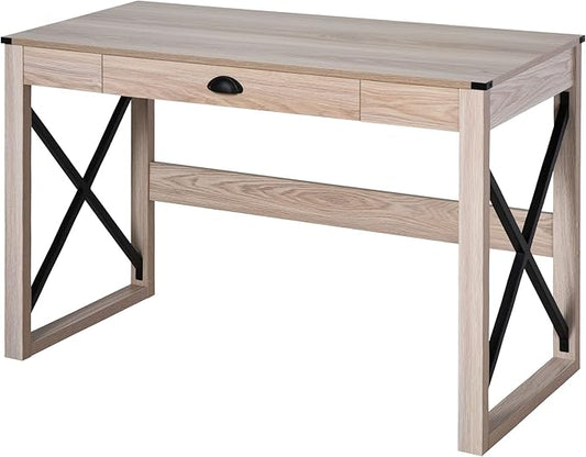 44 inch Home Office Computer Desk Rustic Writing Desk Farmhouse Workstation with Storage Drawer X-Frame