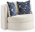 Signature Design by Ashley Padova Transitional Upholstered Swivel Accent Chair Reversible Seat Cushion 3 Complimentary Accent Pillows 360-Degree Swivel Ivory Fabric