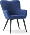 Athena Collection Wingback Accent Chair for Living Room Upholstered Arm Reading Chair for Adults Cozy Linen Fabric Armchair with Metal Legs for Bedroom Makeup Office Blue