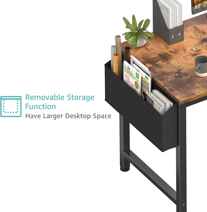 Lufeiya Computer Desk with Power Outlet 47 inch Teen Study Table Home Office Work Writing Gaming Desks with Charging Station Outlets Built in Brown