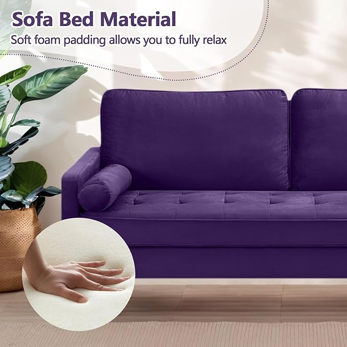 65 Love Seat Sofa Velvet Small Sofa Small Couch for Bedroom Living Room Bedroom Loveseat with 2 Pillows Gold Legs Modern Tufted Seat Upholstered Seating for Office Apartment (Purple)