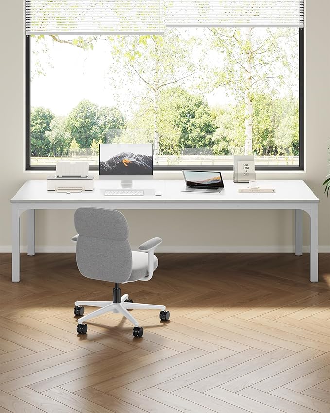 LITTLE TREE Two Person Desk 78.7 Inches Extra Long Computer Desk Wooden Large Office Desks with Strong Metal Legs Double Desks for 2 People Writing Study Desk for Home Office White