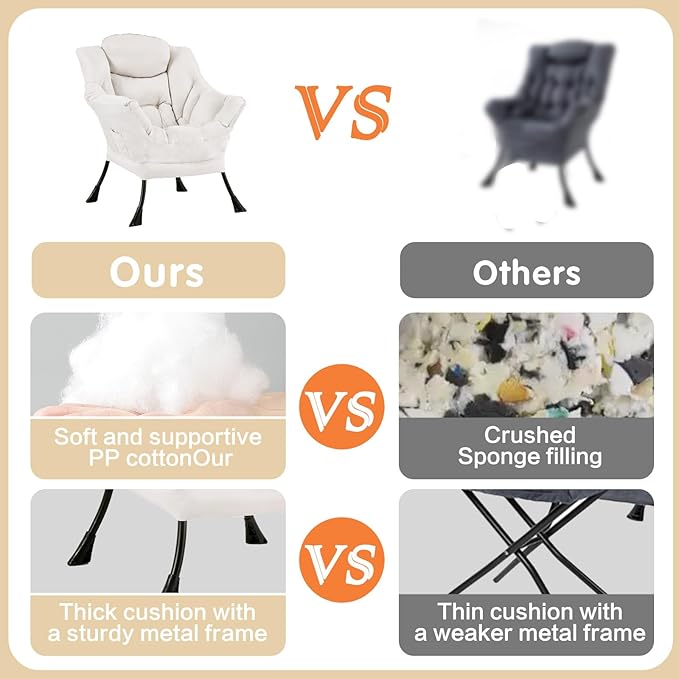 Lazy Chair Large Accent Chair Modern Comfy Armchair Beige Chair for Living Room Bedroom Dorm Room Office Apartment Reading Relaxing Use