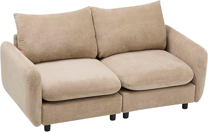Christopher Knight Home Bricez Modern Fabric Upholstered Loveseat Sofa Wooden Modular Sectional Sofa Couch 2 Seater Comfy Cloud Couch with Pillow for Living Room Home Office Apartment Camel