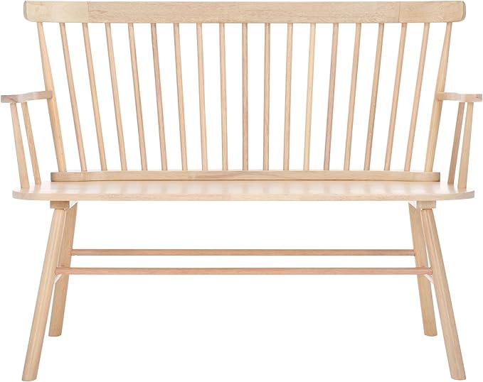 SAFAVIEH Home Collection Addison Farmhouse White Wash Solid Wood Windsor Spindle Loveseat Bench