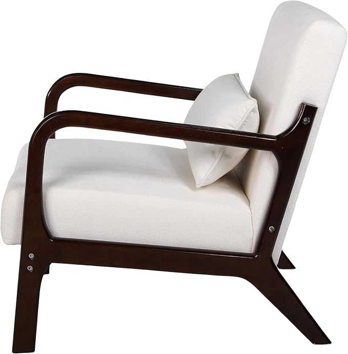 Mid Century Modern Accent Chair with ArmrestsSolid Wood Frame Cushioned Seat &amp Backrest Easy Assembly Ideal for Living Room Bedroom Office Light Beige
