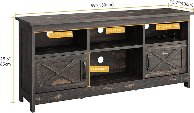 DWVO TV Stand for up to 65 Inch TV Entertainment Center with Storage TV Cabinet with Power Outlet &amp LED Light Strip Media Console Television Stands for Living Room Dark Rustic Oak